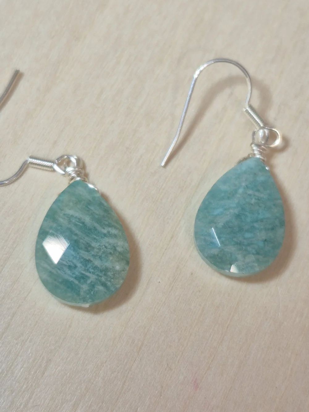 🩵🩵NEW🩵🩵 BEAUTIFUL!! Faceted AMZONITE Teardrop Dangle Earrings